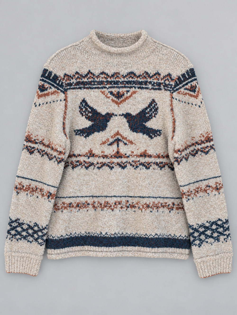 Pilcro Anthropologie Womens L Mock Neck Bird Fair Isle Sweater NWT